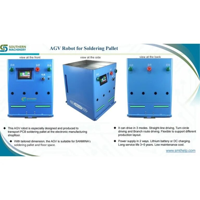 S-AGV60C wave soldering pallet AGV, front, side and rear views