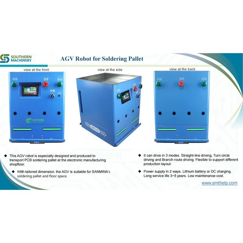 S-AGV60C wave soldering pallet AGV, front, side and rear views