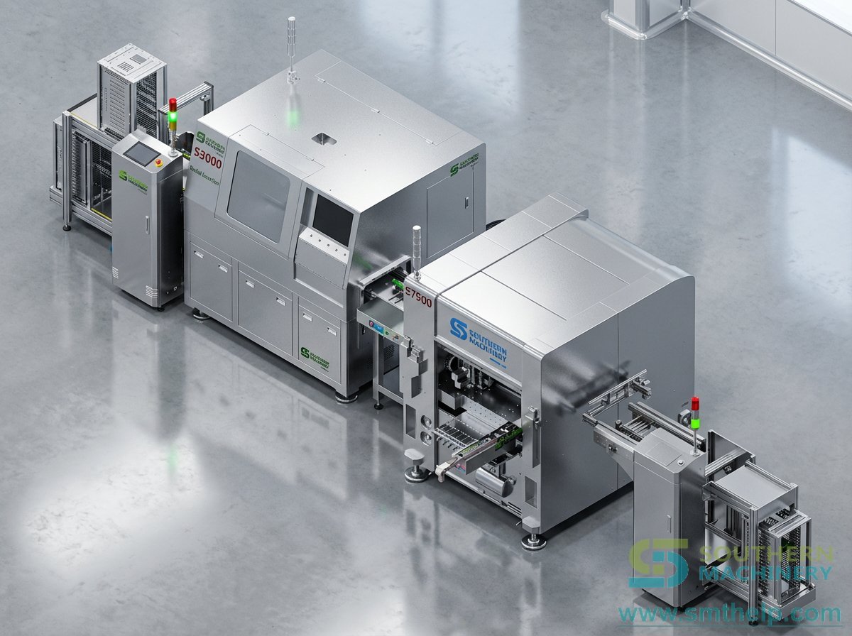 S7000 odd form inserter running in line with a PCB loader