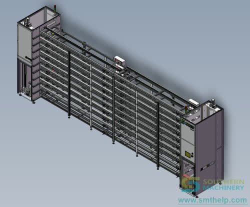 Multi-layer vertical PCB buffer conveyor render